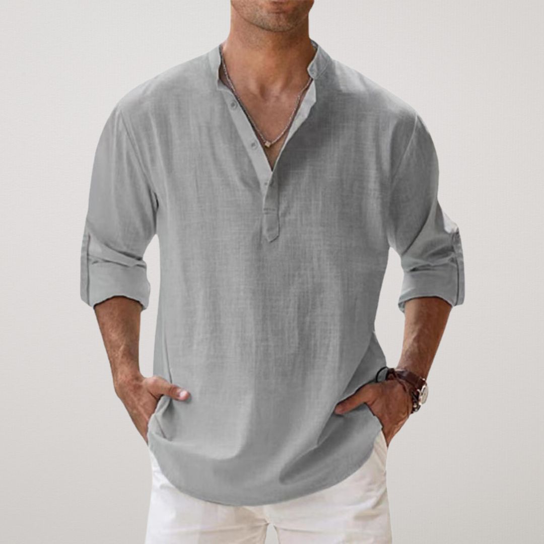 Lenoir™ - Chemise Henley en coton effet lin