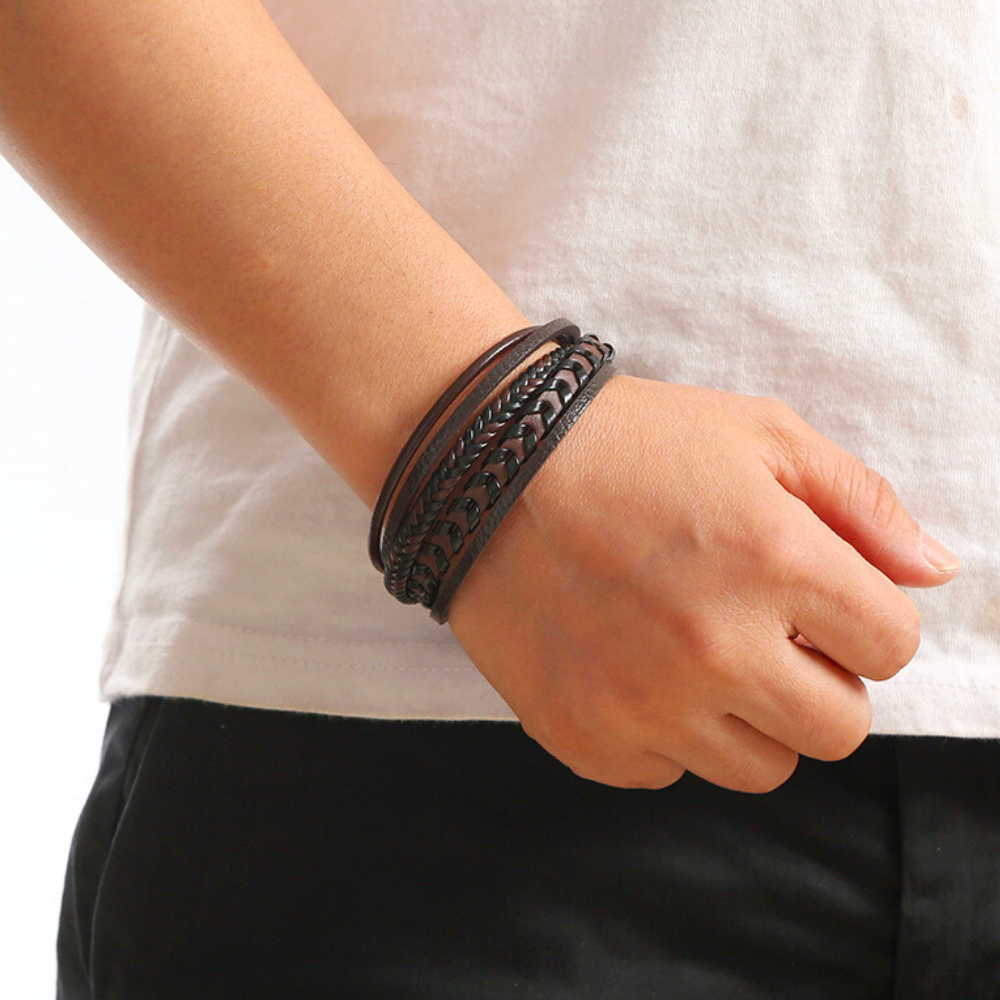 Lenoir™ | Bracelet viking en cuir tressé