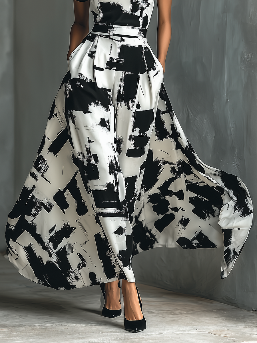 Lenoir™ | Robe Maxi à Manches Courtes avec Motif Abstrait