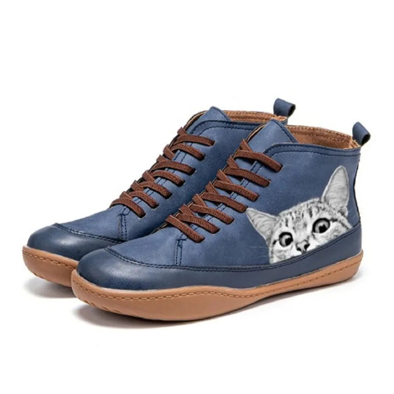 Lenoir™ | Bottines en cuir à motif chat