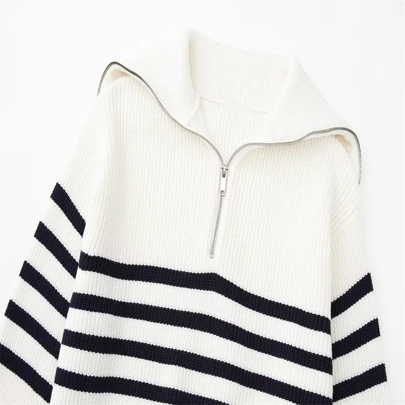 Lenoir™ | Pull zippé rayé
