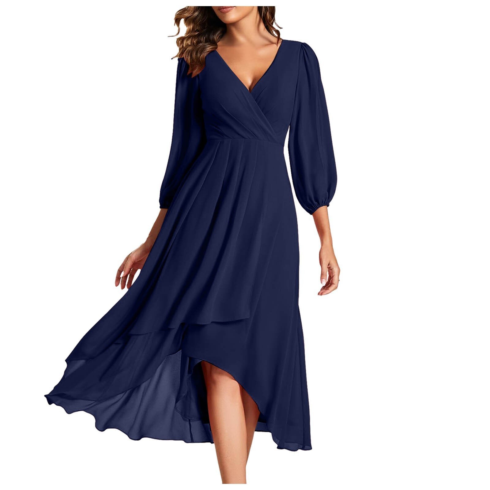 Lenoir™ | Robe à col en V avec ourlet asymétrique
