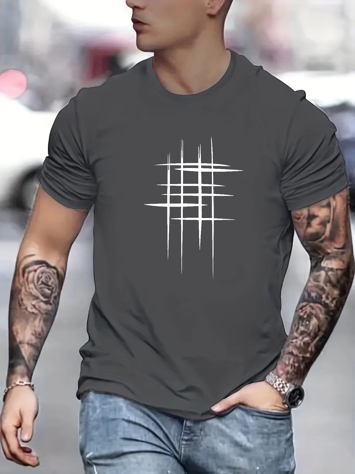 Lenoir™ | T-shirt élégant à col rond avec imprimé graphique