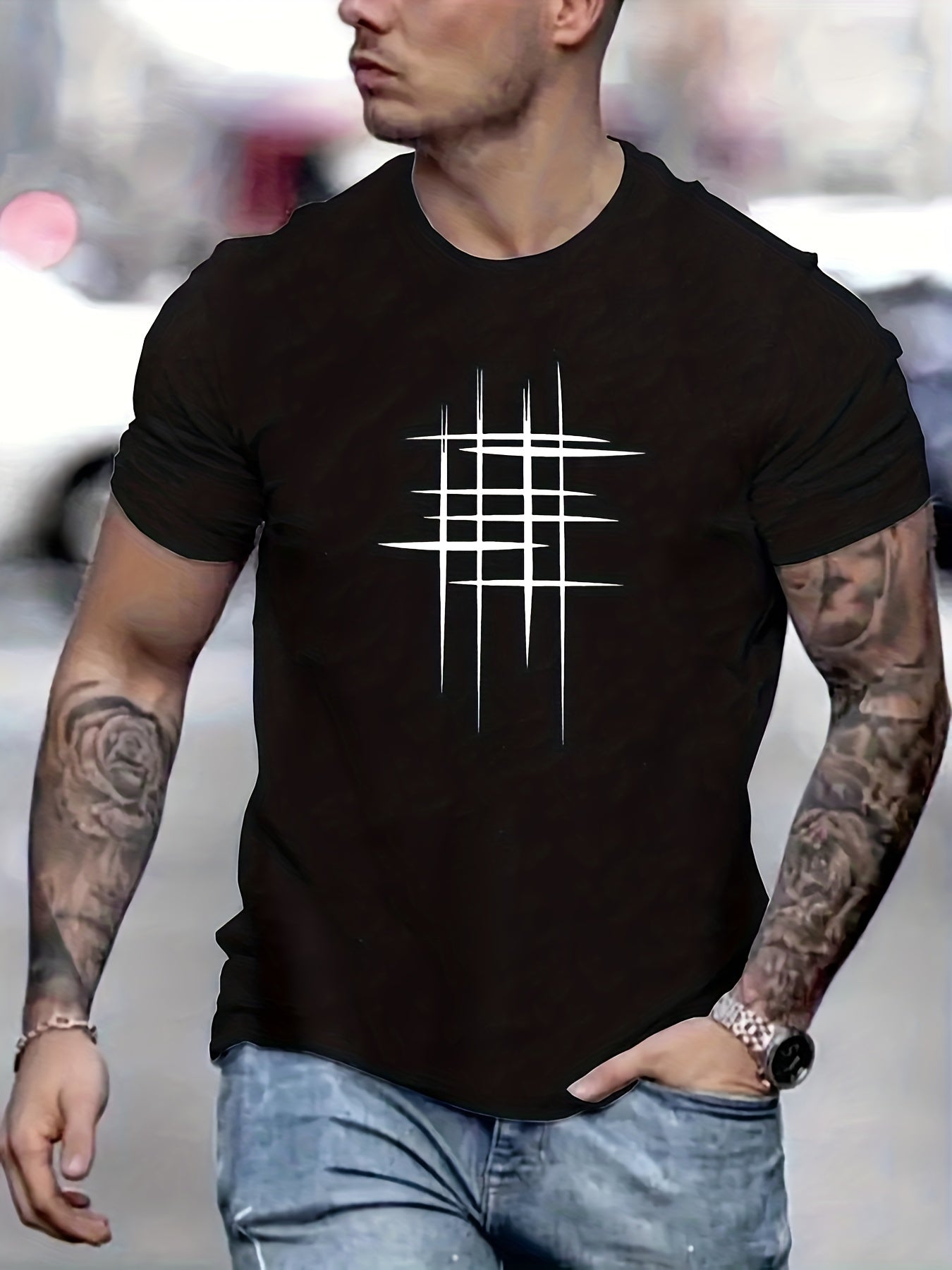 Lenoir™ | T-shirt élégant à col rond avec imprimé graphique