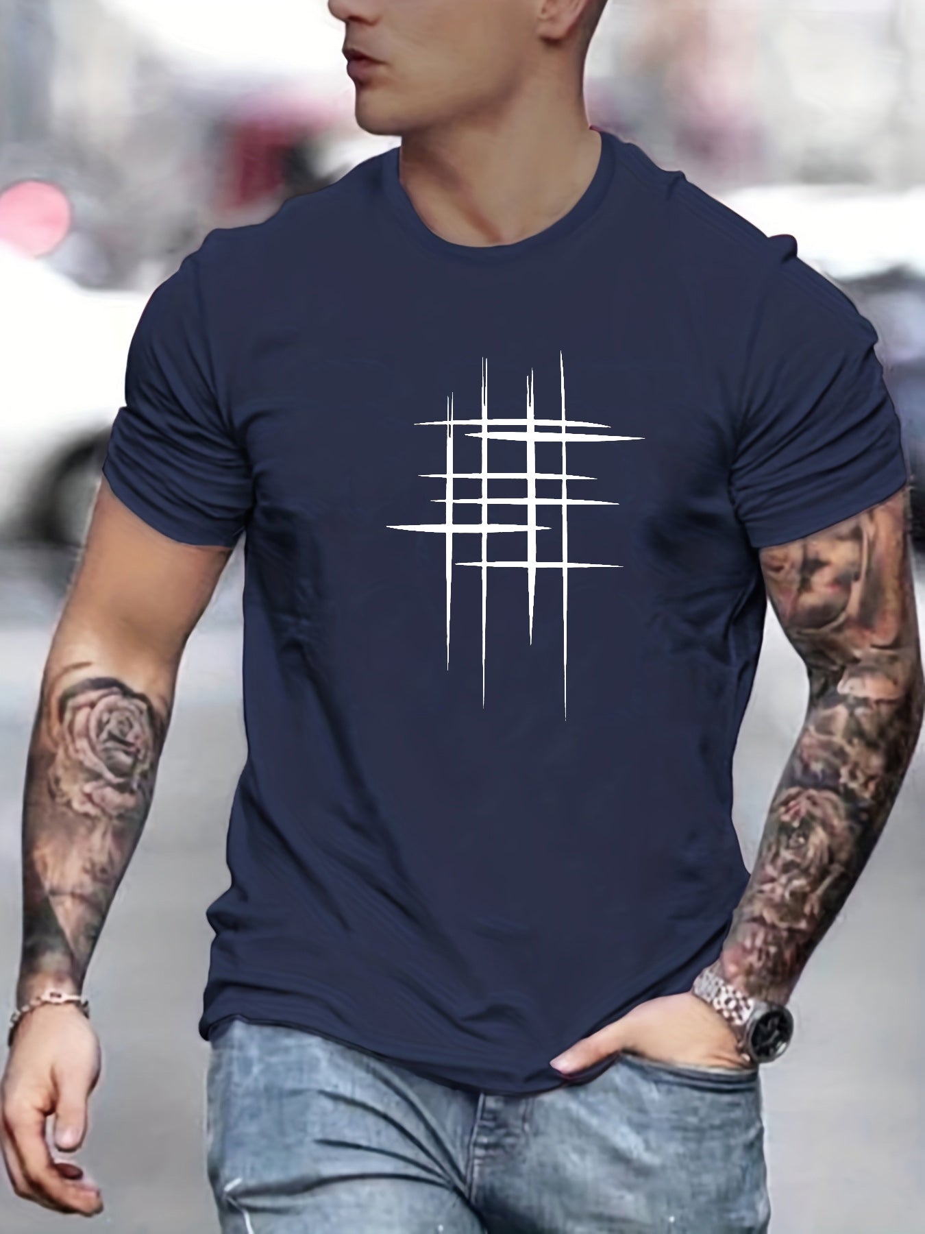 Lenoir™ | T-shirt élégant à col rond avec imprimé graphique