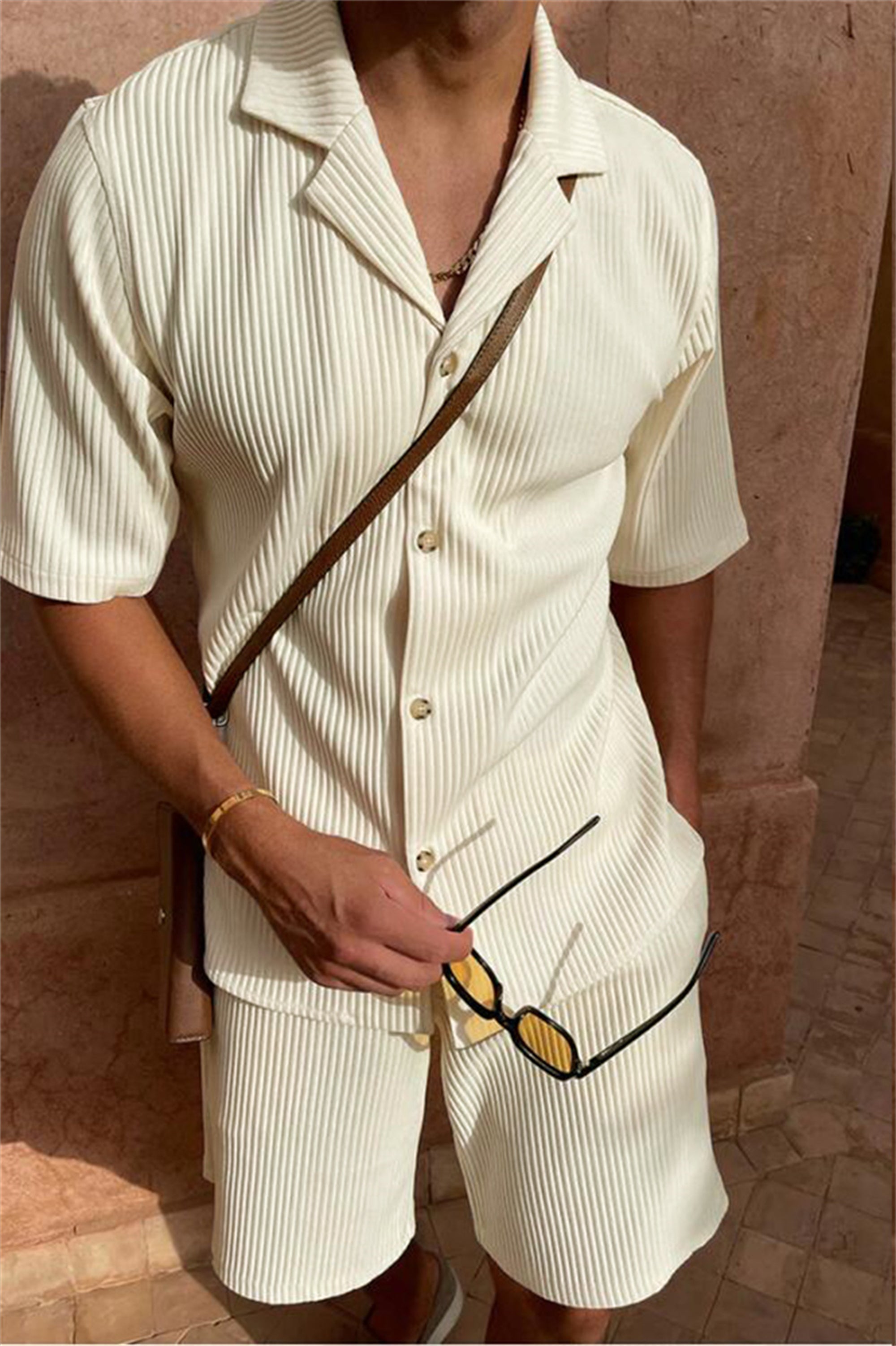 Lenoir™ | Ensemble chemise en corde à manches courtes et pantalon court