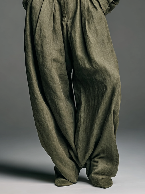 Lenoir™ | Ensemble Deux Pièces Femme en Coton et Lin avec Chemise à Manches Longues et Pantalon à Jambe Large