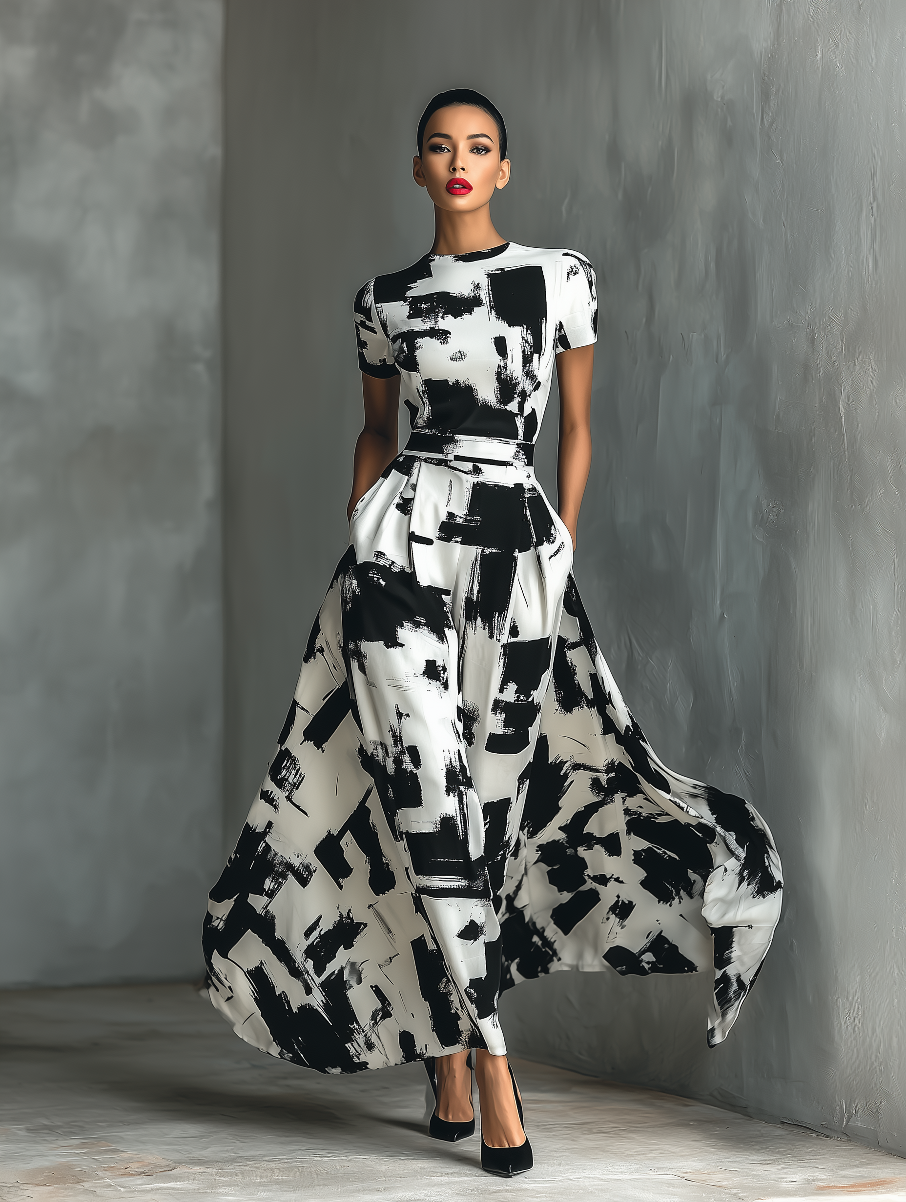 Lenoir™ | Robe Maxi à Manches Courtes avec Motif Abstrait