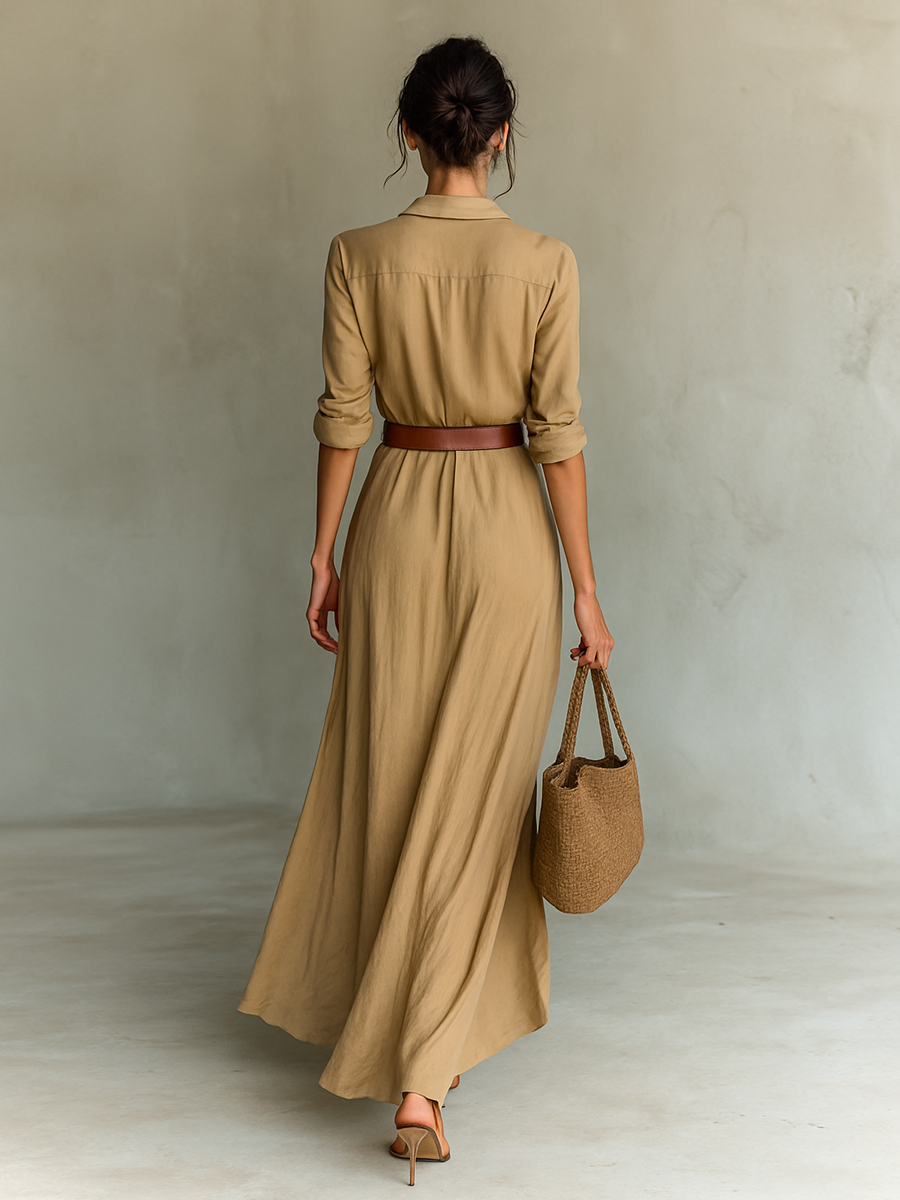 Lenoir™ | Robe Maxi Longue avec Col et Ceinture Inclus