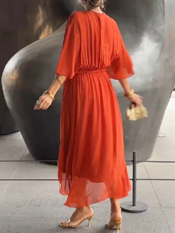 Monica - Robe en mousseline de soie à col en V