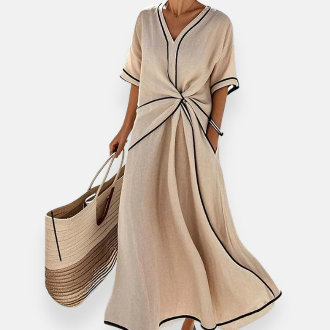 Lenoir™ | Robe à nœud et liserés contrastés