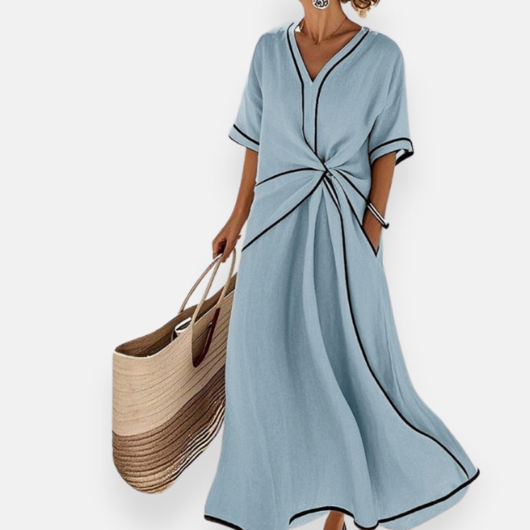 Lenoir™ | Robe à nœud et liserés contrastés