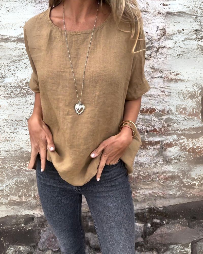 Lenoir™ | T-SHIRT EN COTON ET LIN À COL ROND