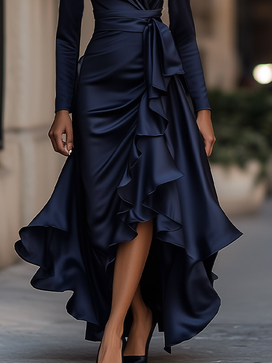 Lenoir™ | Robe maxi en satin avec volants