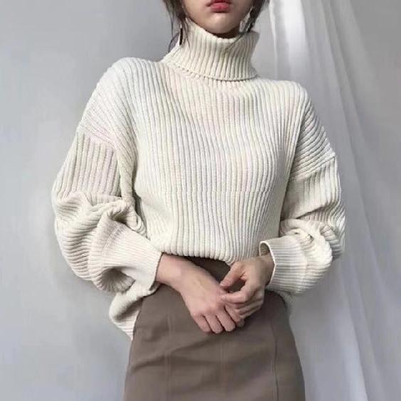 Lenoir™ | Luxe Pull à col roulé et à manches ballon