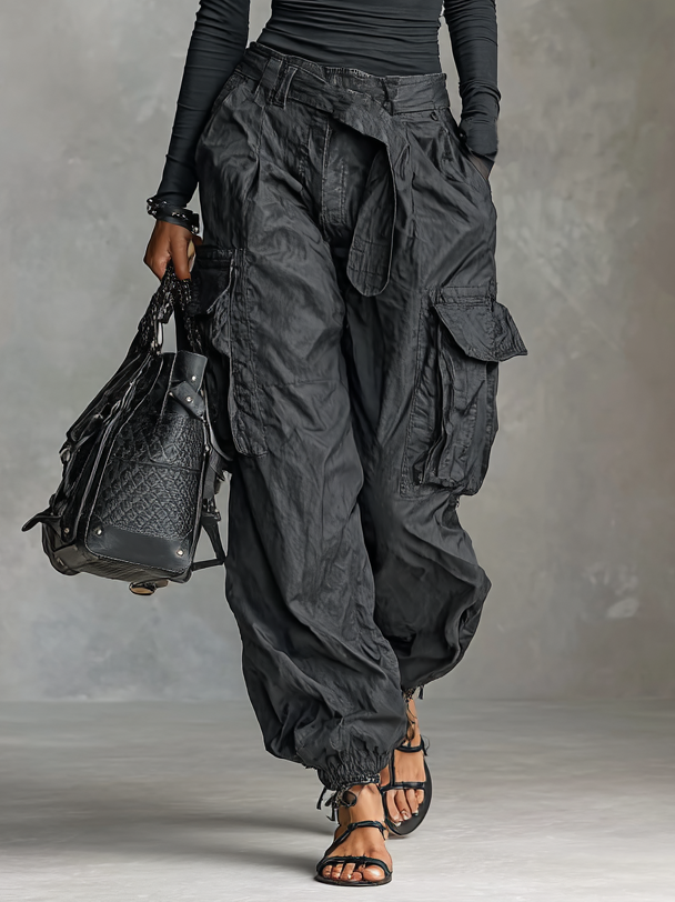 Lenoir™ | Ensemble à Deux Pièces T-Shirt à Manches Longues avec Décolleté Carré et Pantalons Cargo avec de Nombreuses Poches