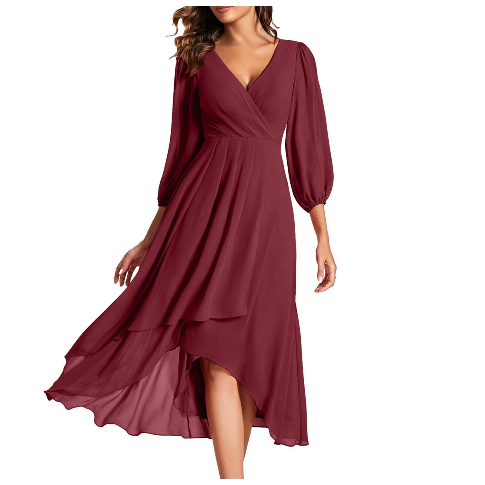 Lenoir™ | Robe à col en V avec ourlet asymétrique