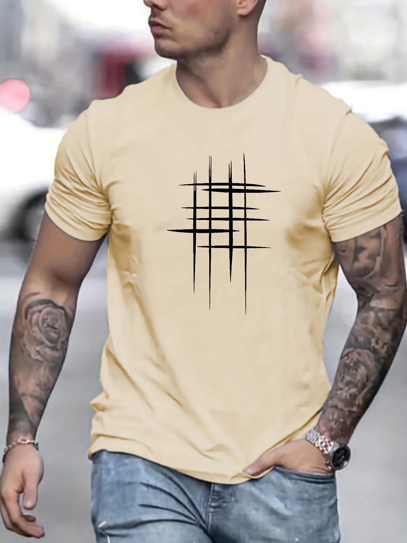 Lenoir™ | T-shirt élégant à col rond avec imprimé graphique