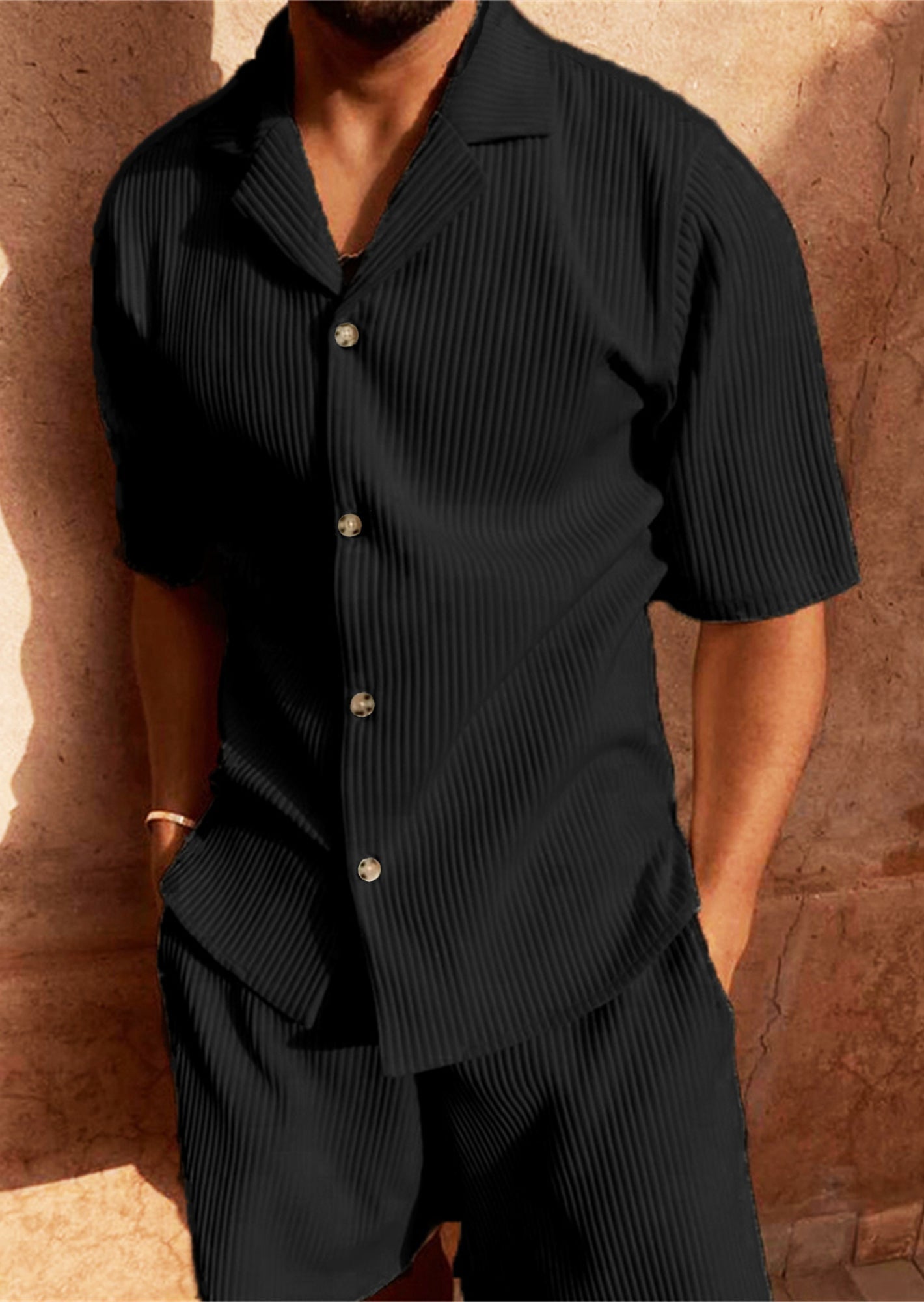 Lenoir™ | Ensemble chemise en corde à manches courtes et pantalon court