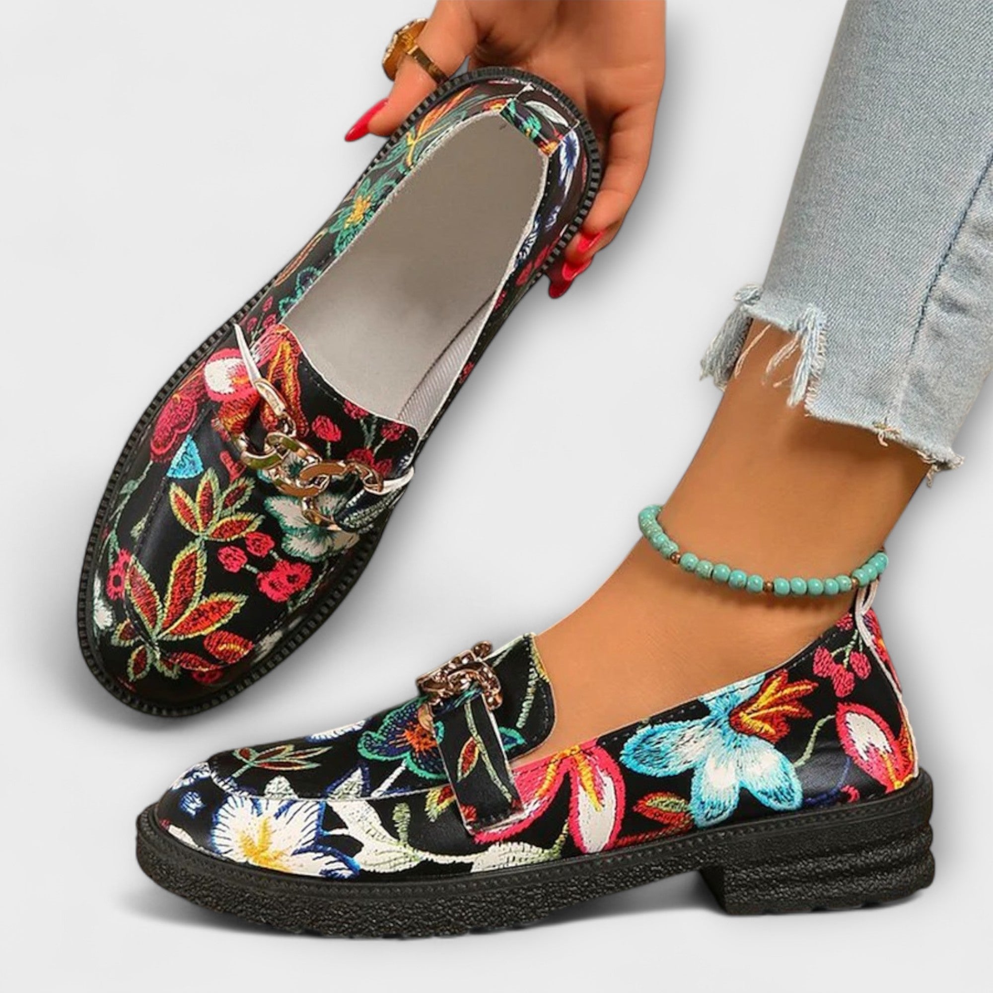 Lenoir™ | Mocassins Multicolores avec Motif Floral