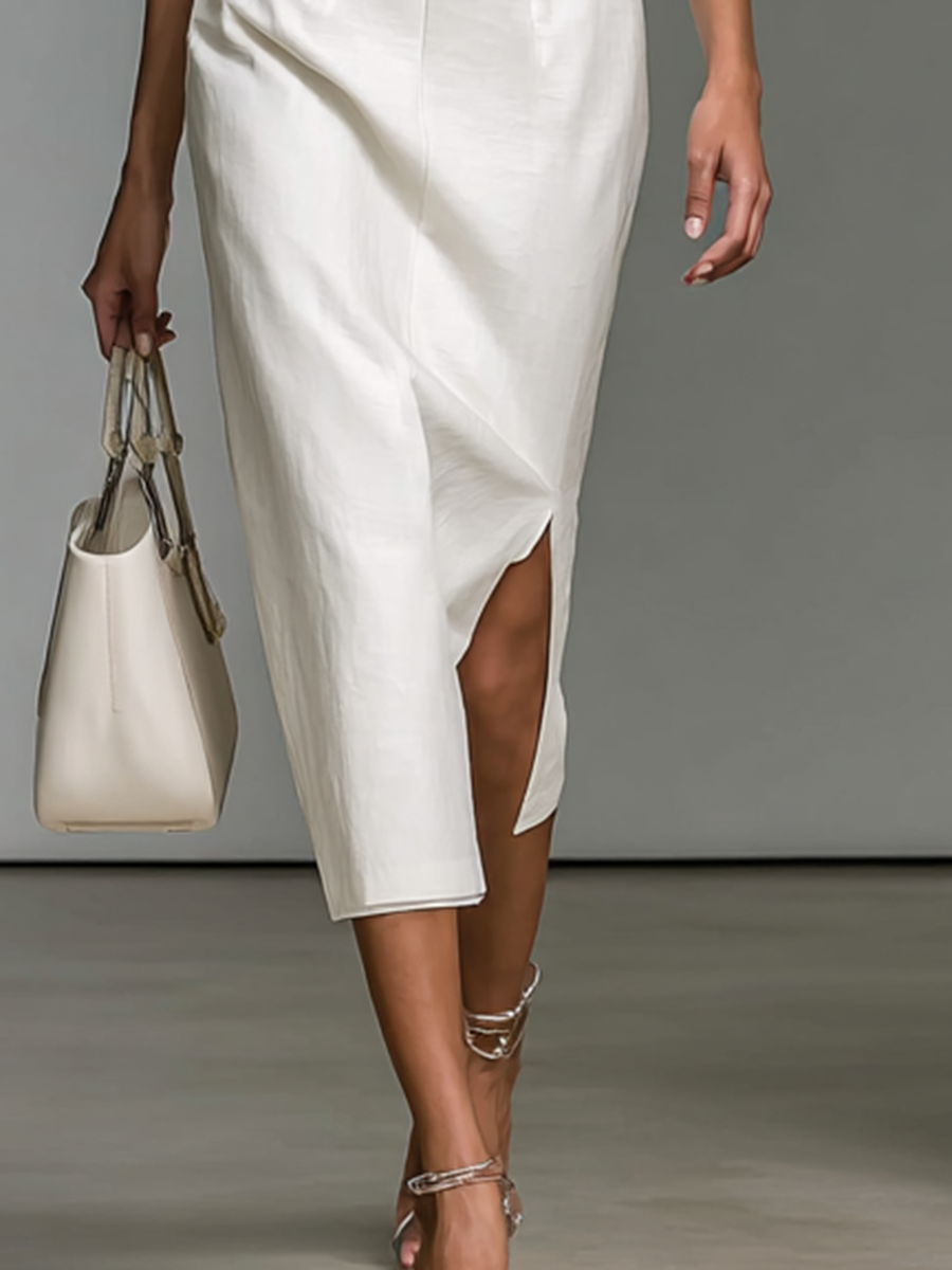 Lenoir™ | Robe Midi Femme Brodée avec Décolleté en V et Manches Courtes