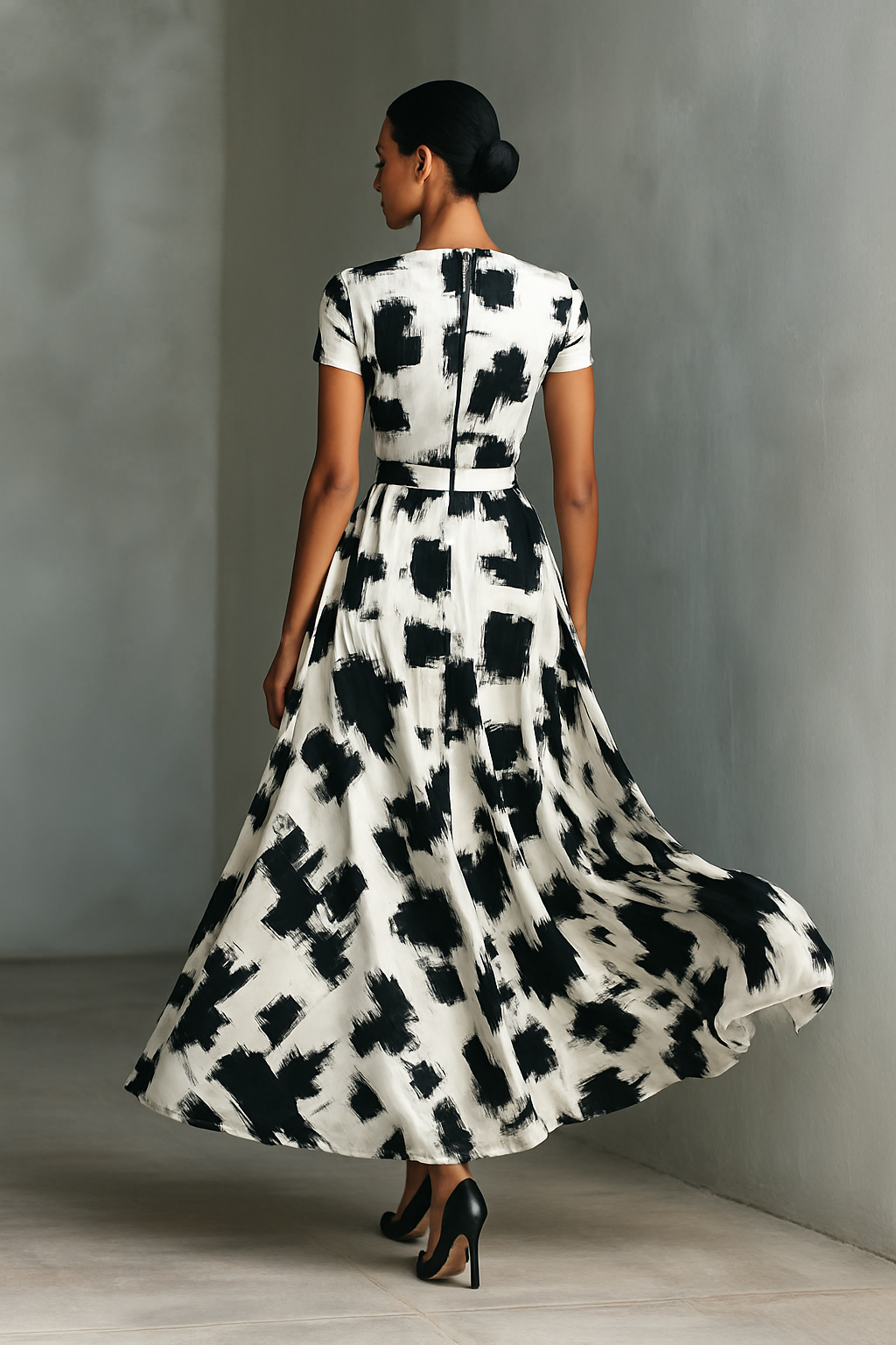 Lenoir™ | Robe Maxi à Manches Courtes avec Motif Abstrait
