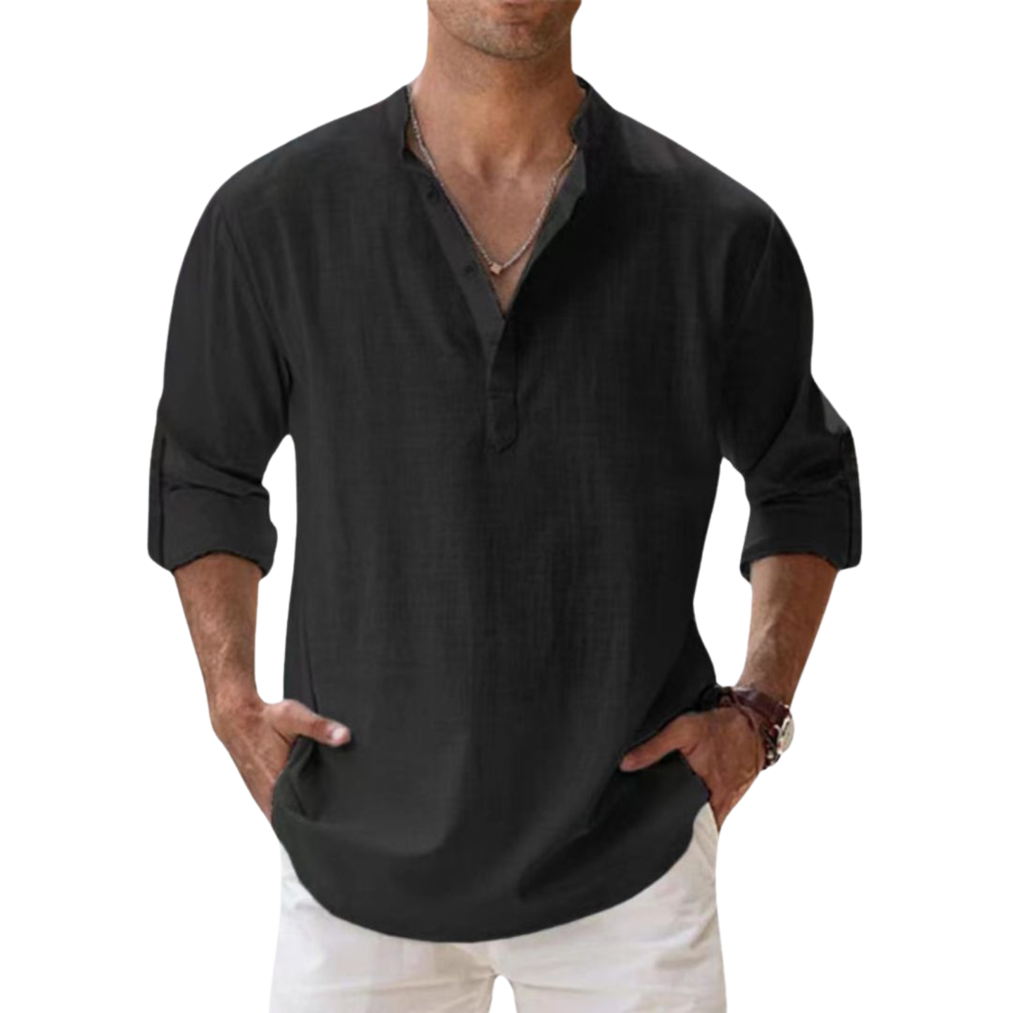 Lenoir™ - Chemise Henley en coton effet lin